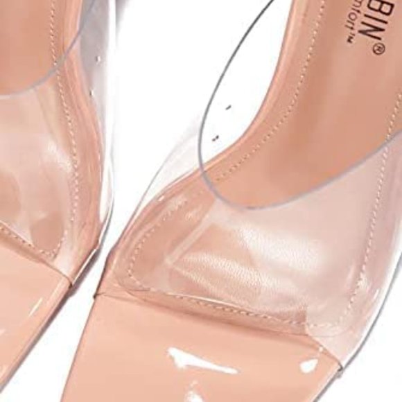 Womens Clear Block High Heel Slip On Slide Mule Open Toe Sandal - Picture 3 of 4